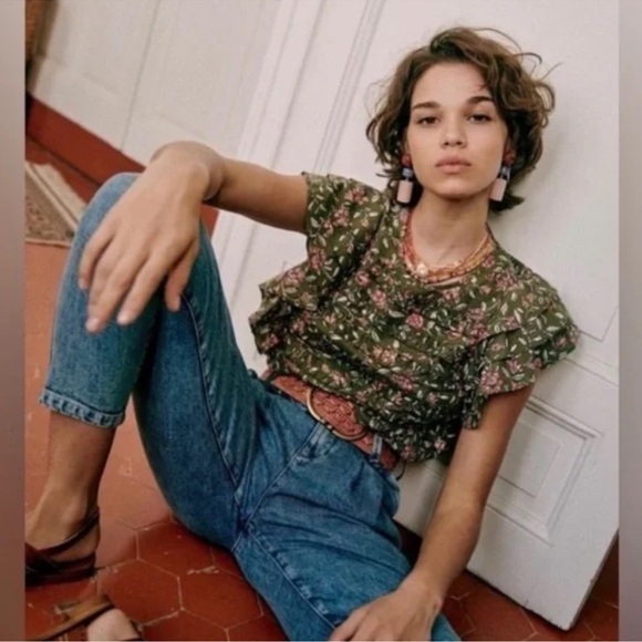 Sezane Melia Blouse Flowers Khaki Ruffled Flutter Floral
Fleurs Size 34 US 2 - Picture 9 of 9